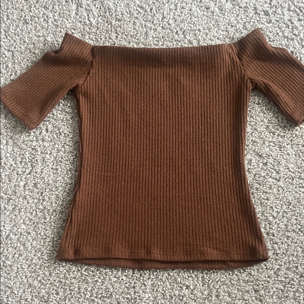 H&M Off-the-Shoulder Ribbed Sweater in Brown - Picture 3 of 5